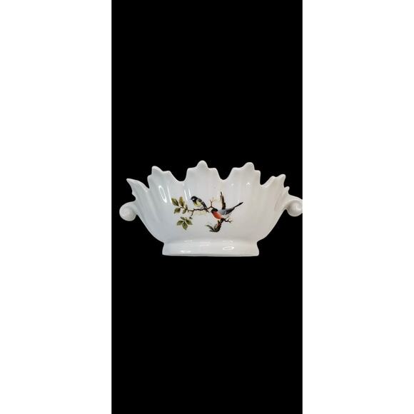 Limoges France Birds and Dragonflies Porcelain Bowl with Handles American Robin - Picture 13 of 14